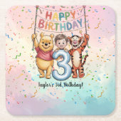 Winnie the Pooh | Happy Birthday Rechteckiger Pappuntersetzer (Vorderseite)