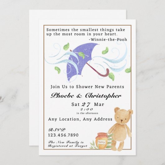 Winnie-the-Pooh Inspirierte Kinderdusche Einladung (Vorne/Hinten)