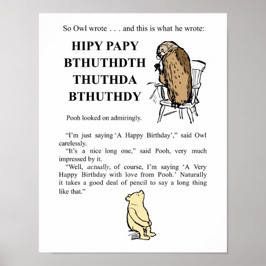 Winnie The Pooh - Owl schreibt "Happy Birthday" Poster (Vorne)