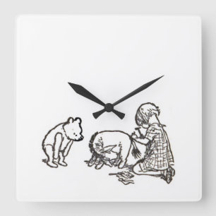 Winnie the Pooh Sketch Quadratische Wanduhr