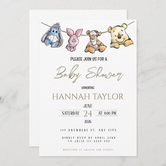 Winnie-Themed Baby Shower Einladung (Vorne/Hinten)