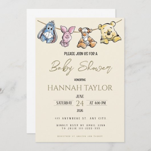 Winnie-Themed Baby Shower Einladung (Vorne/Hinten)