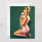 "Winning Aces" Vintages Button in Mädchenkunst Postkarte (Vorne/Hinten)