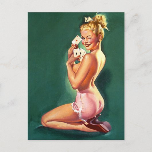 "Winning Aces" Vintages Button in Mädchenkunst Postkarte (Vorderseite)