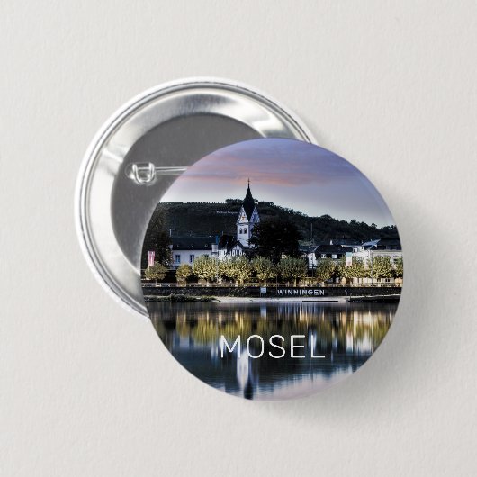 Winningen Moselle Sunset Panorama Deutschland Vint Button (Vorne & Hinten)
