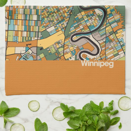 Winnipeg Map/orange Geschirrtuch (Gefaltet)