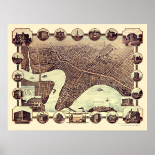 Winnipeg, MB, panoramische Karte Kanadas - 1884 Poster