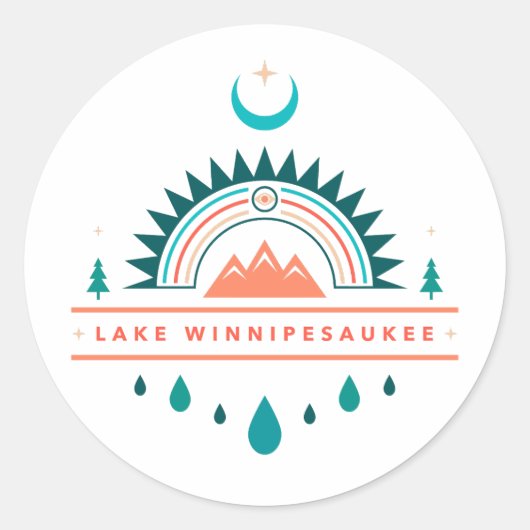 Winnipesaukee neuer Hampshire Boho Regenbogenmond Runder Aufkleber (Vorderseite)
