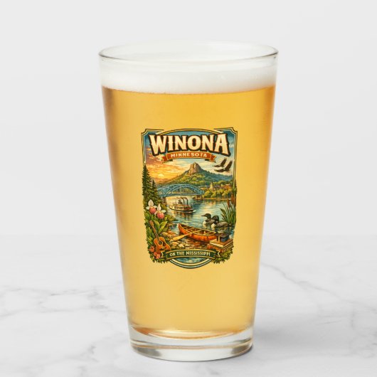 Winona, MN Minnesota Einzigartiger Souvenir-Glasbe Glas (Vorne (Gefüllt))