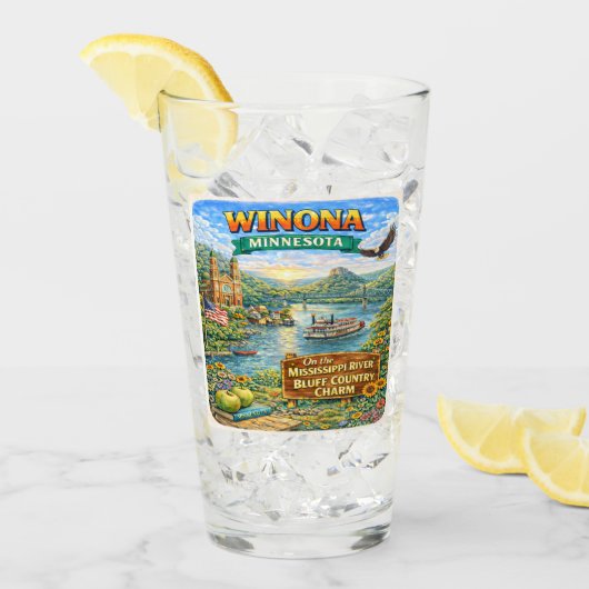 Winona, MN Minnesota Souvenir Geschenkglas Glas (Vorderseite Ice)