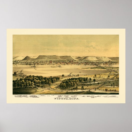 Winona, MN Panorama Karte - 1867 Poster (Vorne)