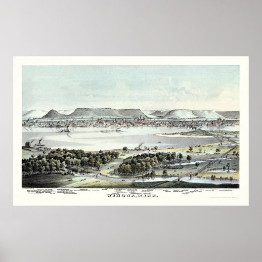 Winona, MN Panorama Karte - 1874 Poster (Vorne)