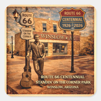 Winslow Arizona Route 66 Centennial Vintage Ecke Quadratischer Aufkleber