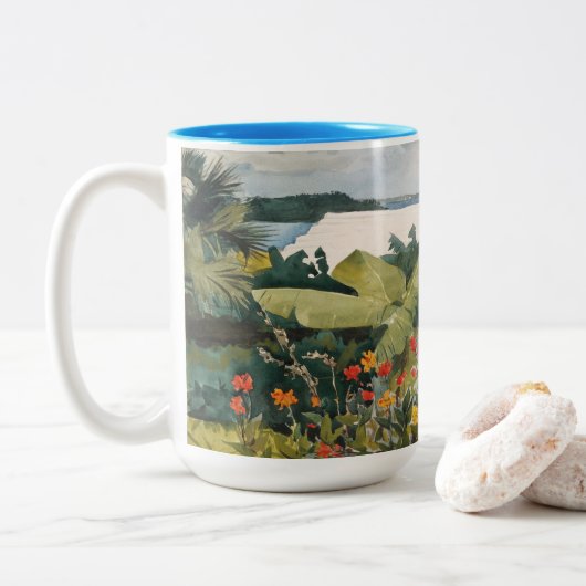 Winslow Homer Flower Garden und Bungalow Bermuda Zweifarbige Tasse (Mit Donut)