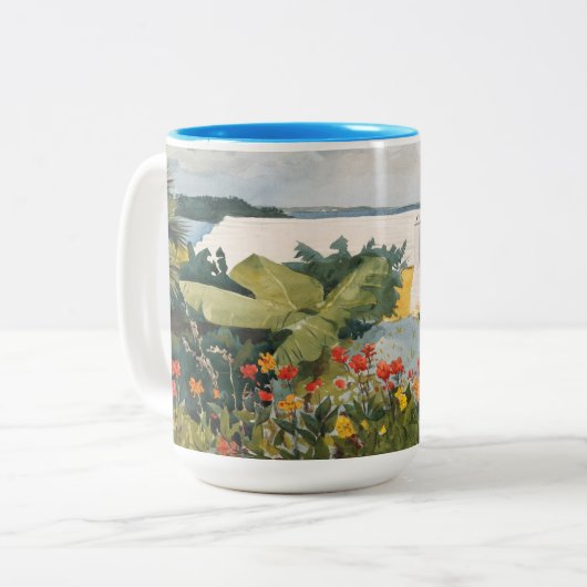 Winslow Homer Flower Garden und Bungalow Bermuda Zweifarbige Tasse (Vorderseite Links)