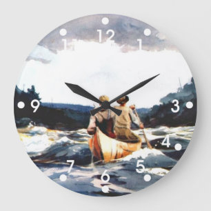 Winslow Homer: Kanu in den Stromschnellen Große Wanduhr