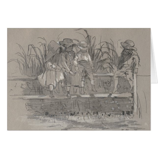 Winslow Homer - Kinder, die auf einem Zaun sitzen (Vorderseite (Horizontal))