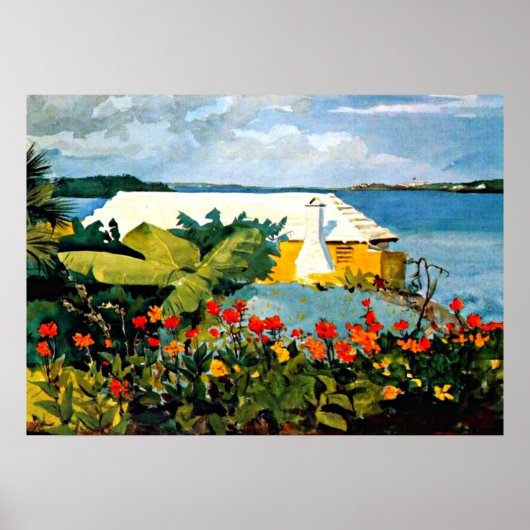 Winslow Homer Kunst: Blumengarten und Bungalow Poster (Vorne)