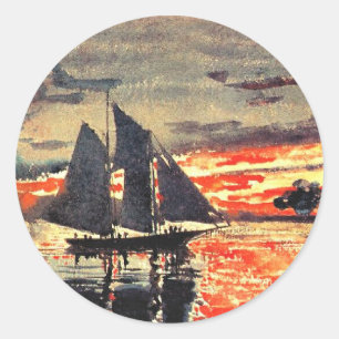 Winslow-Homer-Kunstwerk, Sunset Fires, Runder Aufkleber