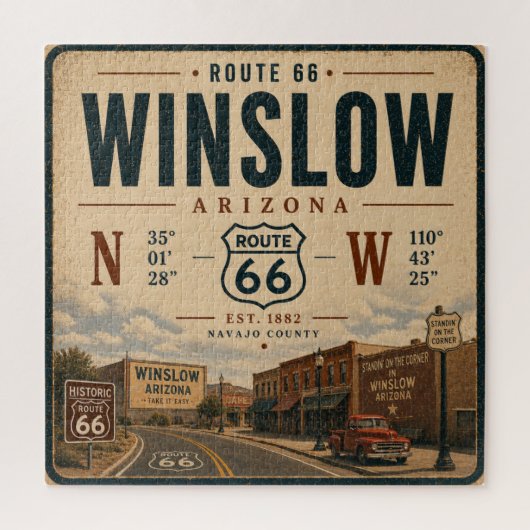 Winslow Wonder: Route 66 Retro-Kunst Puzzle (Vertikal)