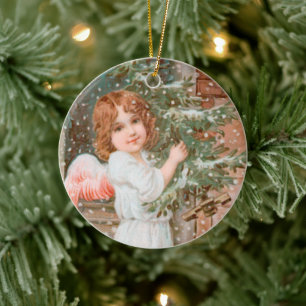 Winsome Angel mit Weihnachtsbaum Keramik Ornament
