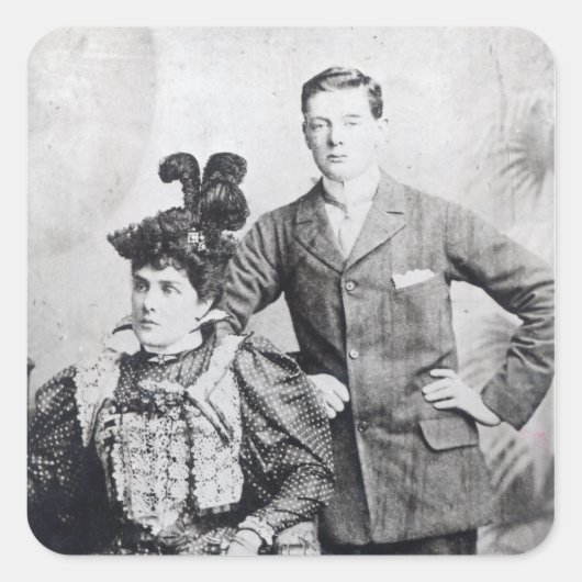 Winston Churchill mit seiner Mutter 2 Quadratischer Aufkleber (Vorderseite)