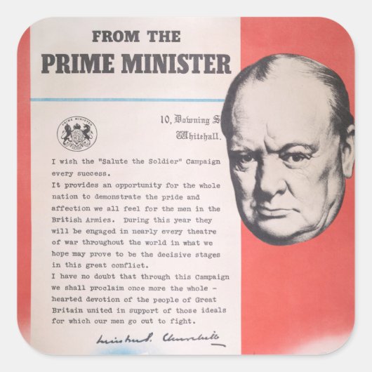 Winston Churchill, Reprint des britischen Posters  Quadratischer Aufkleber (Vorderseite)