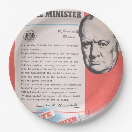 Winston Churchill, Reprint des britischen WW2 Post Pappteller (Vorderseite)