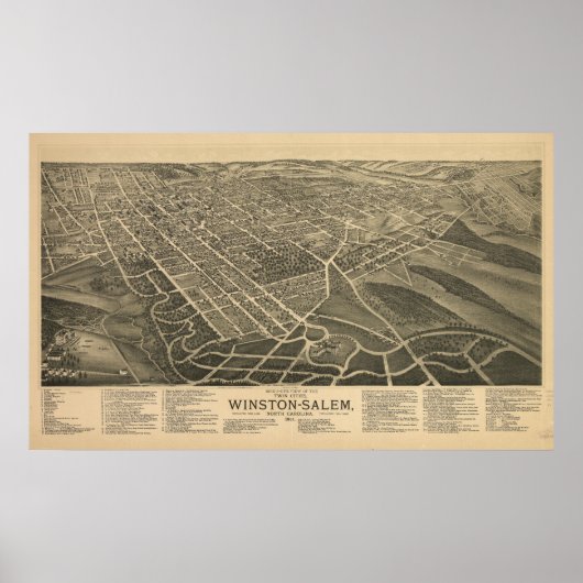 Winston-Salem N. Carolina Antique Panoramakarte Poster (Vorne)