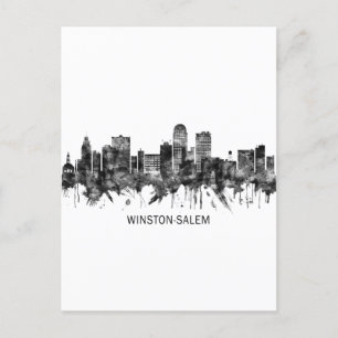Winston-Salem North Carolina Skyline BW Feiertagspostkarte