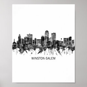Winston-Salem North Carolina Skyline BW Poster
