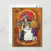 Wintage Halloween Hexe und Pumpkin Head Boy Postkarte (Vorne/Hinten)