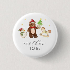 Winte Teddy Bear Snowman Mother To Be Baby Shower Button
