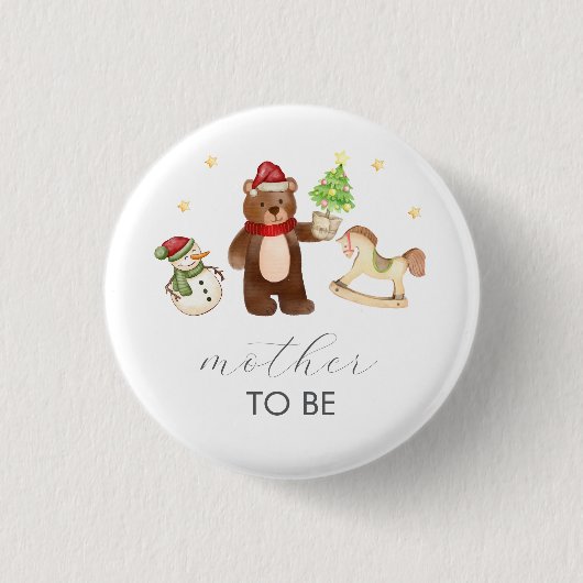 Winte Teddy Bear Snowman Mother To Be Baby Shower Button (Vorderseite)