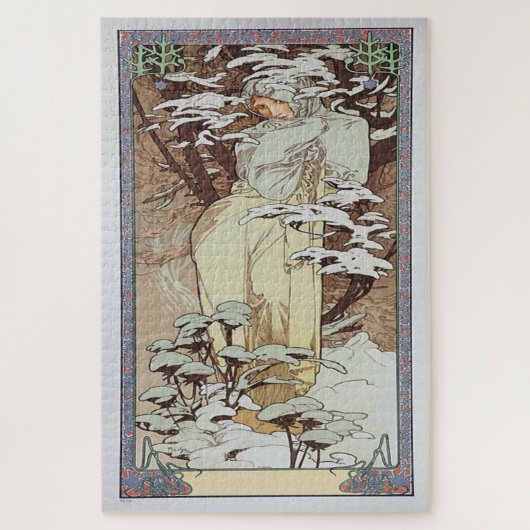 Winter 1900: Ein Jugendstil von Mucha Puzzle (Vertikal)