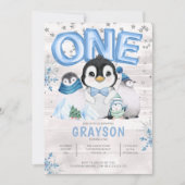 Winter 1. Geburtstag Blaue Schneeflocke Einladung (Vorderseite)