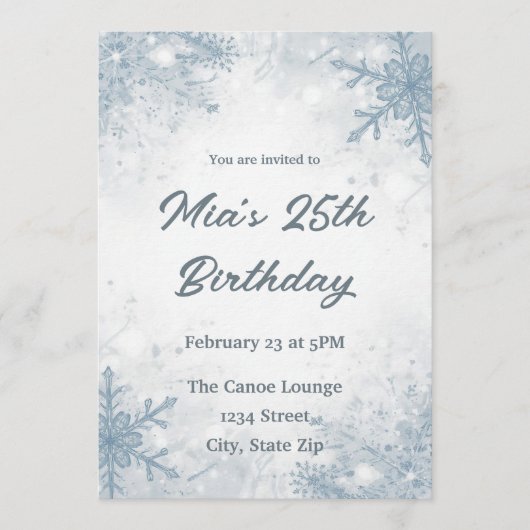 Winter 25th Birthday Invitation – Snowflakes Einladung (Vorderseite)