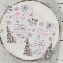 Winter 30 Geburtstag Einladung, Rosa und Silber