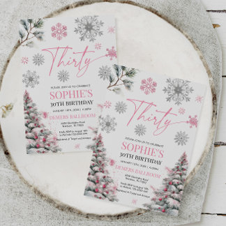 Winter 30 Geburtstag Einladung, Rosa und Silber Einladung