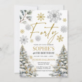 Winter 40 Geburtstag Einladung Gold und Silber (Vorderseite)