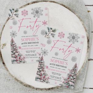 Winter 40 Geburtstag Einladung, Rosa und Silber Einladung