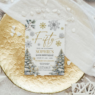 Winter 50 Geburtstag Einladung Gold und Silber