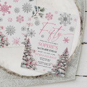 Winter 50 Geburtstag Einladung, Rosa und Silber Einladung