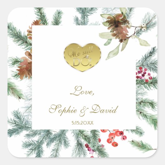 Winter 50. Hochzeit machen wir noch Quadratischer Aufkleber (Vorderseite)