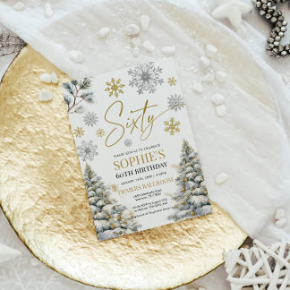 Winter 60 Geburtstag Einladung Gold und Silber
