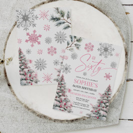 Winter 60 Geburtstag Einladung, Rosa und Silber Einladung