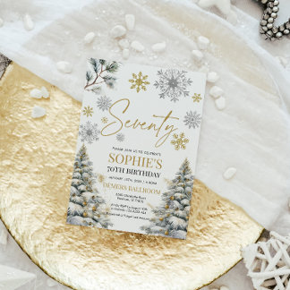 Winter 70 Geburtstag Einladung Gold und Silber