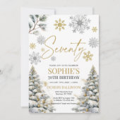 Winter 70 Geburtstag Einladung Gold und Silber (Vorderseite)