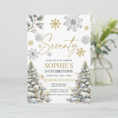 Winter 70 Geburtstag Einladung Gold und Silber (Stehend Vorderseite)