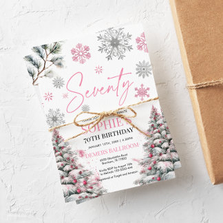 Winter 70 Geburtstag Einladung, rosa Winter Einladung